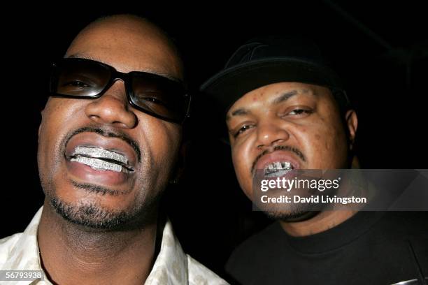 Two members of the group Three 6 Mafia attend the William Morris Agency Grammy Party on February 8, 2006 in Beverly Hills, California.