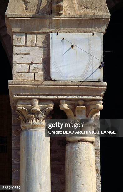 Capitals surmounted by a vertical sundial, Mosque of 'Uqba or Great Mosque of Kairouan , Kairouan Governorate, Tunisia.