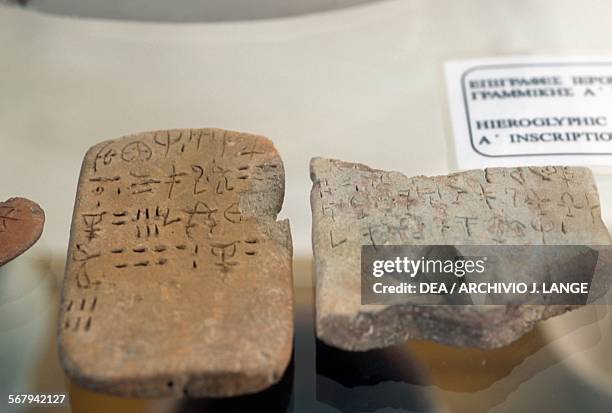 Tablets with Linear A inscriptions, Crete, Greece. Minoan civilisation. Sitia, Archaeological Museum