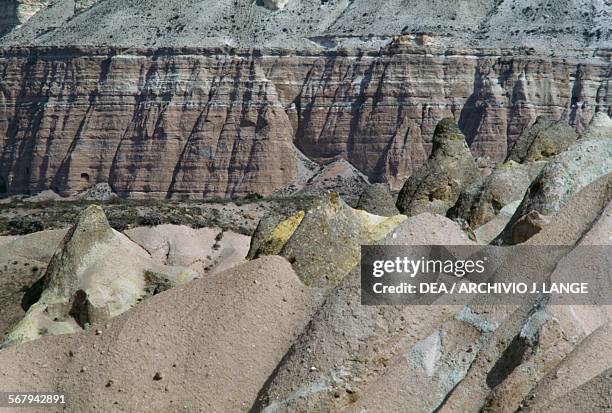 Eroded volcanic tuff formations, Cappadocia, Turkey.