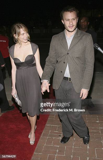 Actor Heath Ledger and actress Michelle Williams attend the Santa Barbara International Film Festival at the Lobera Theatre on February 8, 2006 in...