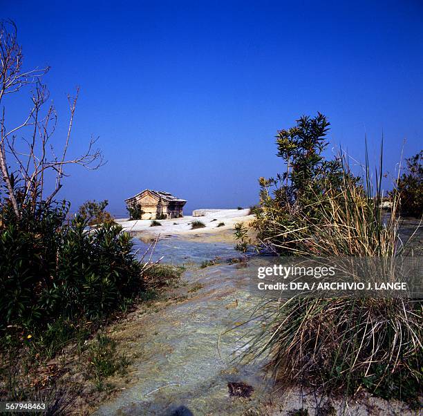 Funeral Sacellum embedded in the limestone in Northern necropolis, Hierapolis-Pamukkale , Phrygia, Turkey. Hellenistic civilisation, 2nd-1st century...
