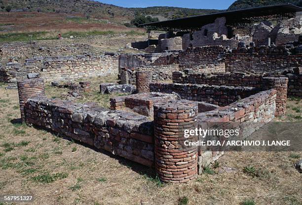 Brick and stone building, ancient Greek-Roman city of Elea , Ascea, Campania, Italy.