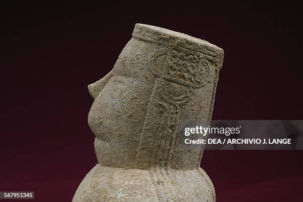 The Mother Goddess or Venus of Cuccuru S'Arriu, detail, limestone female figurine from the necropolis of Cuccuru S'Arriu, Sardinia. Bonuighinu...
