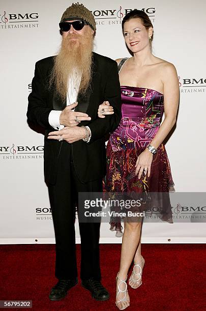 Musician Billy Gibbons of the band of ZZ Top and Gilligan Stillwater arrive at the SONY BMG Grammy Party held at The Hollywood Roosevelt Hotel on...