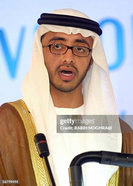 Abu Dhabi, UNITED ARAB EMIRATES: -- File picture dated 04 February 2001 shows Sheikh Abdullah bin Zayed al-Nahayan, the son of the United Arab...