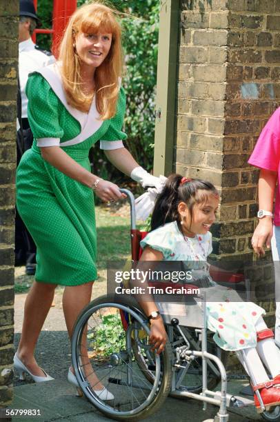 Sarah Ferguson, Duchess of York, visiting a project for handicap children.