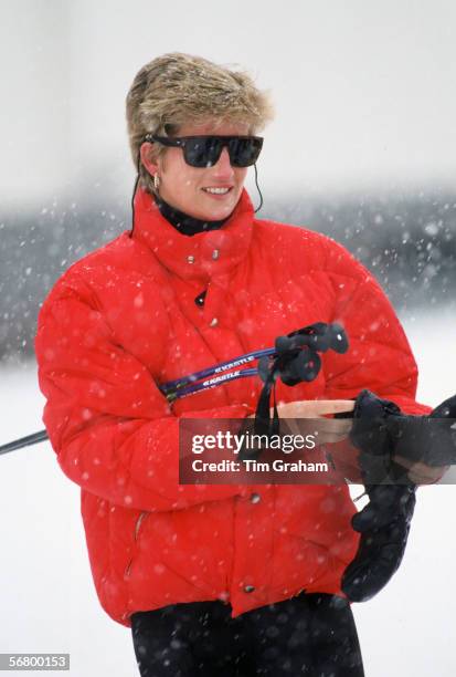 Diana Princess of Wales on a skiing holiday in Lech, Austria.