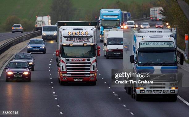 Traffic on M11 Motorway near Harlow, Essex, United Kingdom.