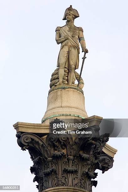 Nelson's Column monument to Admiral Lord Nelson in Trafalgar Square, London, United Kingdom.