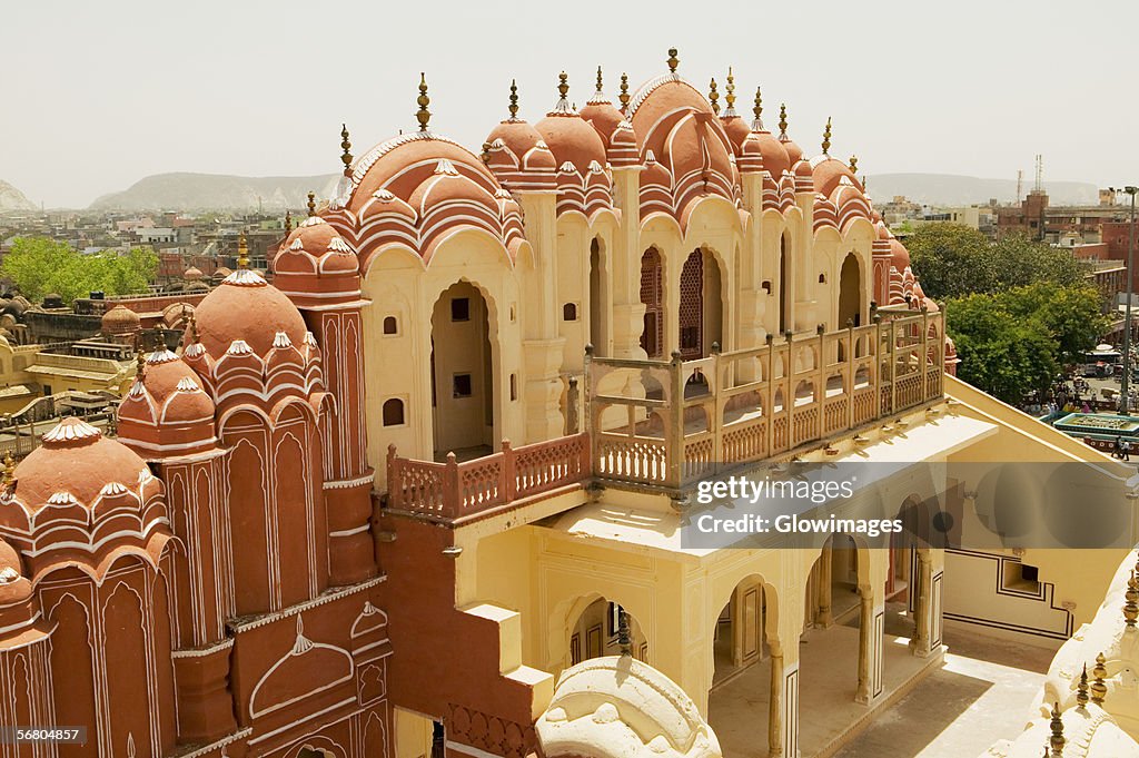 High angle view of the rear of the Hawa Mahal, Jaipur, Rajasthan, India