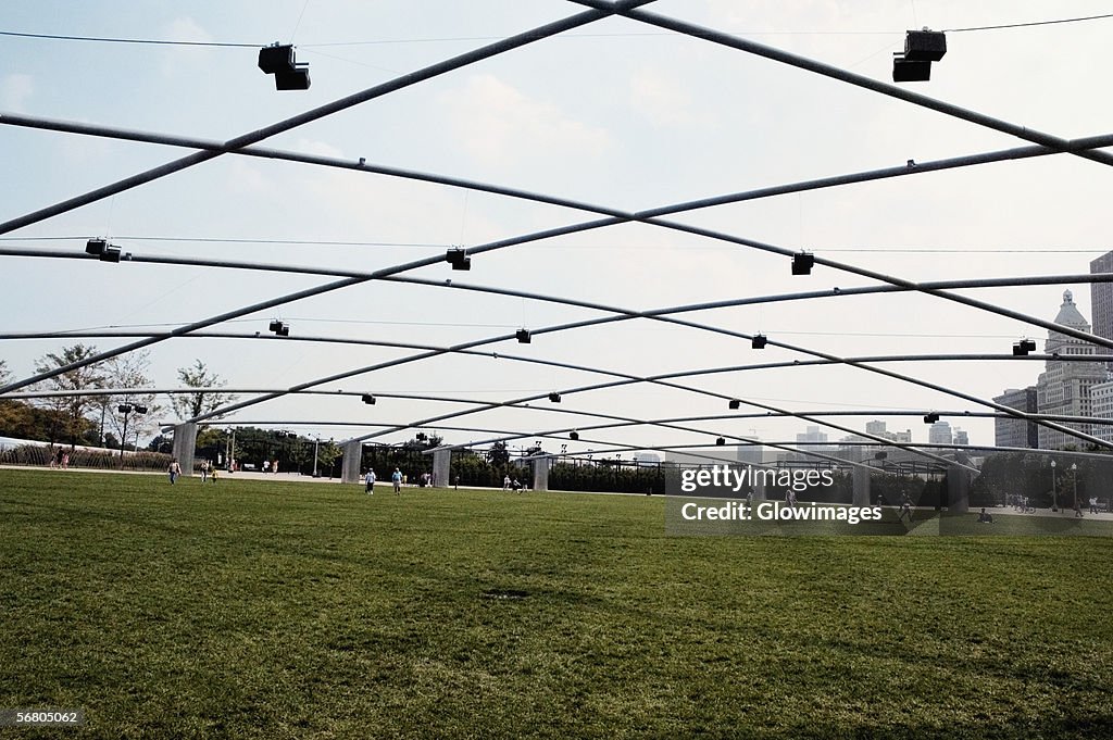 Group of people on a lawn, Great Lawn, Jay Pritzker Pavilion, Chicago, Illinois, USA