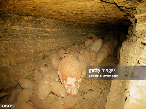 high angle view of old vases, saqqara, egypt - saqqara stock pictures, royalty-free photos & images