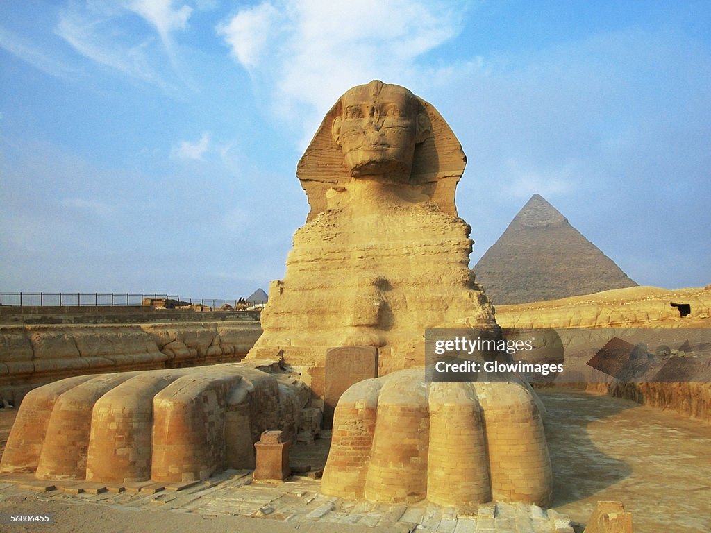Sphinx in front of pyramids, Giza, Cairo, Egypt