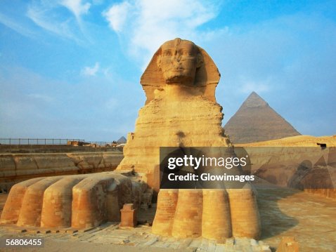 Sphinx in front of pyramids, Giza, Cairo, Egypt