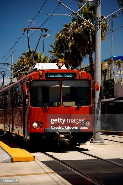 front profile of a trolley, san diego, california, usa - san diego trolley stock pictures, royalty-free photos & images