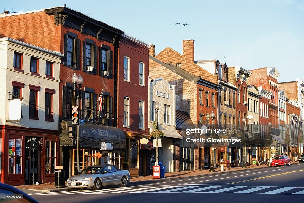 Buildings along a road, M street, Georgetown, Washington DC, USA