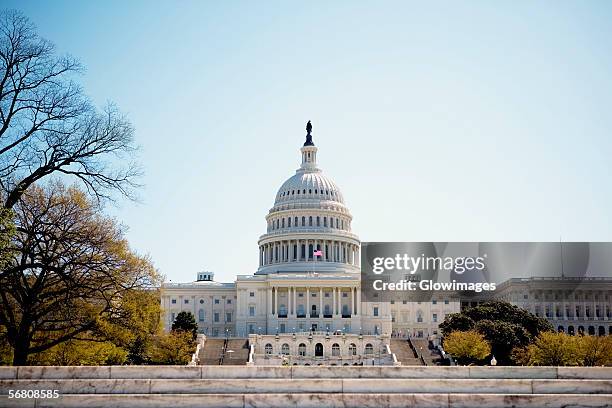 low angle view of united states capitol building, washington dc, usa - capitol hill fotografías e imágenes de stock