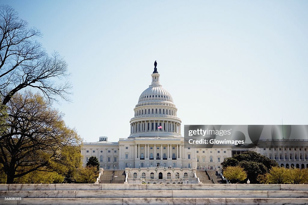 Low angle view of United States Capitol Building, Washington DC, USA