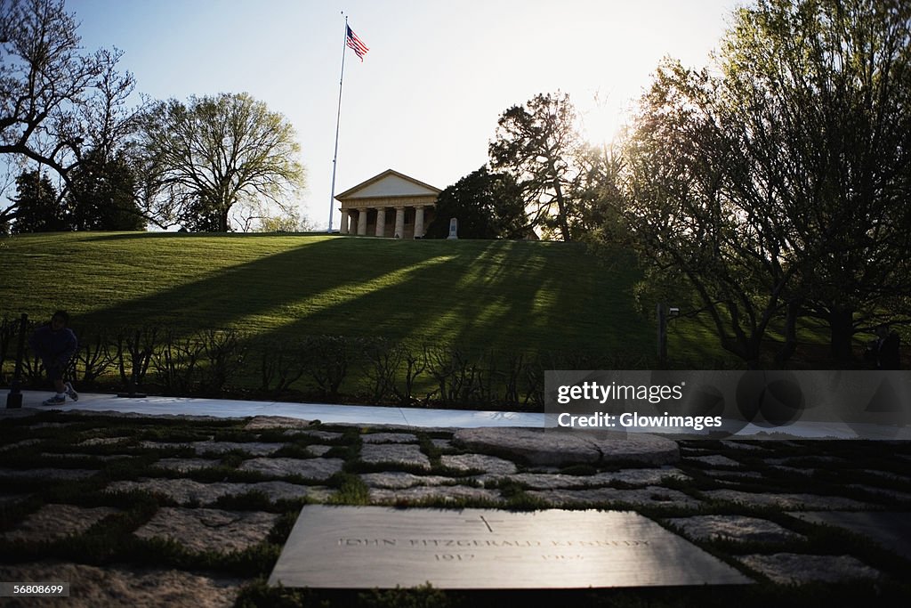 Low angle view of the John Kennedy Grave And Memorial, Arlington House, Arlington, Virginia, USA