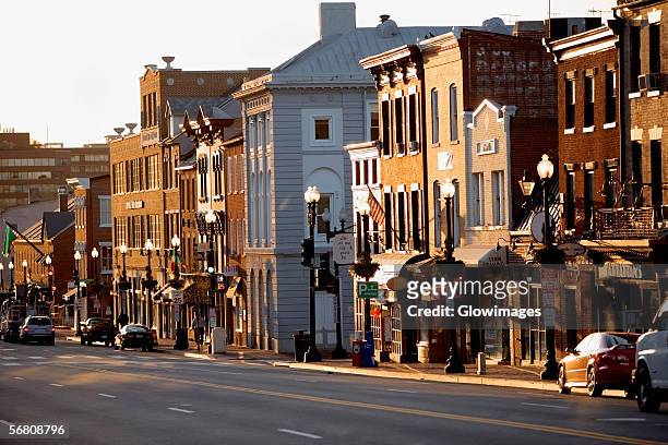 buildings along a road, m street, georgetown, washington dc, usa - george town stock pictures, royalty-free photos & images