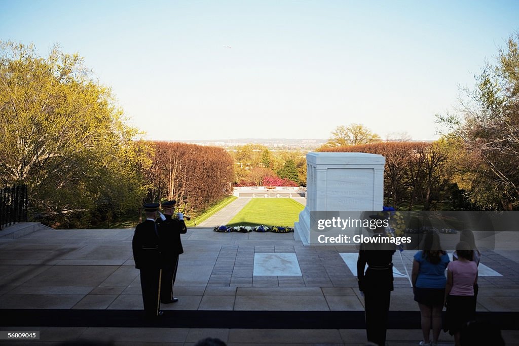 People standing at the Tomb of Unknown Soldier, Arlington National Cemetery, Arlington, Virginia, USA