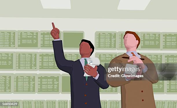 two businessmen at a stock exchange - bull market stock illustrations