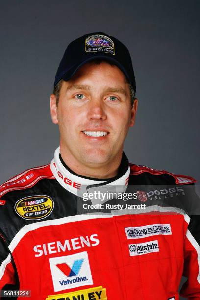 Jeremy Mayfield driver of Ultimate Chargers Dodge at NASCAR media day Daytona International Speedway on February 9, 2006 in Daytona, Florida.