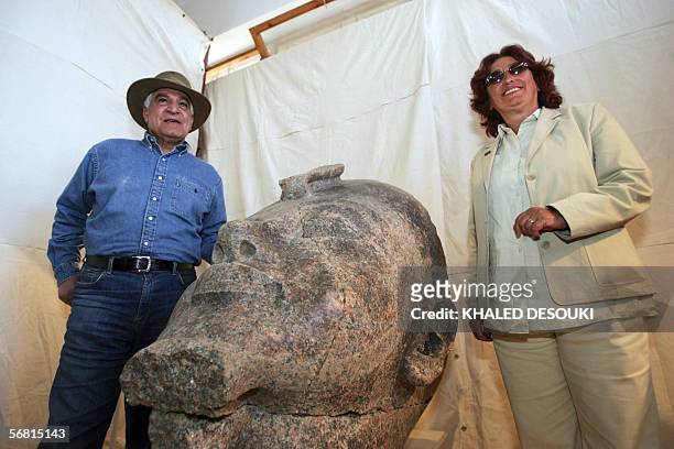 Zahi Hawass , chief of Egypt's Supreme Council of Antiquities, poses with German Egyptologist Hourig Sourouzian, director of the Colossi of Memnon...