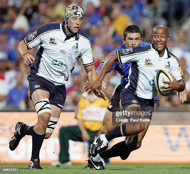 George Gregan of the Brumbies looks for options during round 1 of the Super 14 competition between the Western Force and the ACT Brumbies played at...