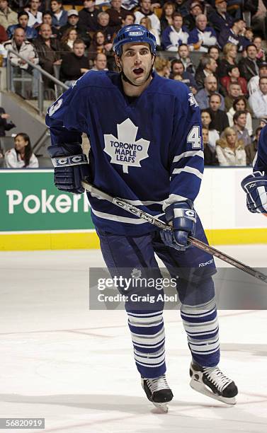 Jay Harrison of the Toronto Maple Leafs skates during the game against the New Jersey Devils at Air Canada Centre on February 4, 2006 in Toronto,...