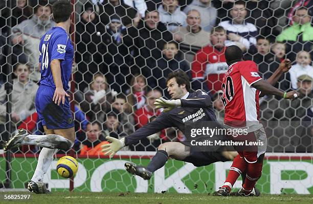 Yakubu of Middlesbrough scores a goal during the Barclays Premiership match between Middlesbrough and Chelsea at the Riverside Stadium on February...