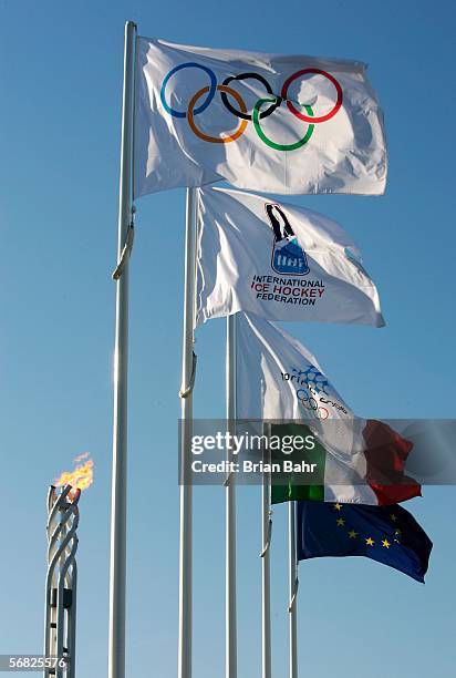 The Olympic flame burns during Day 1 of the Turin 2006 Winter Olympic Games on February 11, 2006 in Turin, Italy.