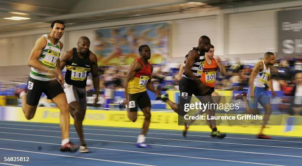 Tim Abeyie wins the Mens 60m Final during the Norwich Union World Trials & AAA Championships at The English Institute of Sport on February 11, 2006...