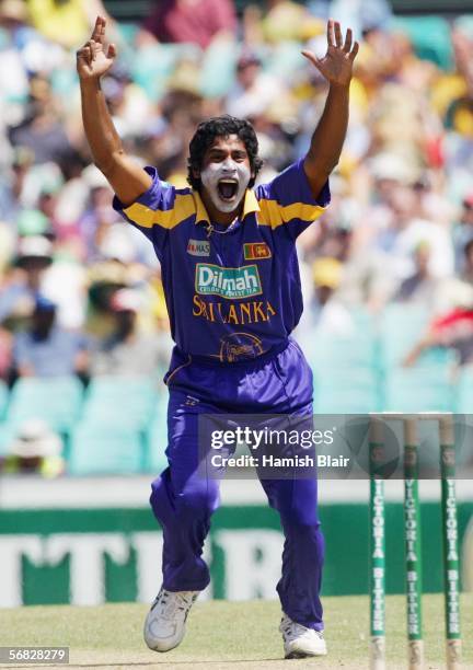 Chaminda Vaas of Sri Lanka traps Simon Katich of Australia LBW during the 2nd Final of the VB Series between Australia and Sri Lanka played at the...