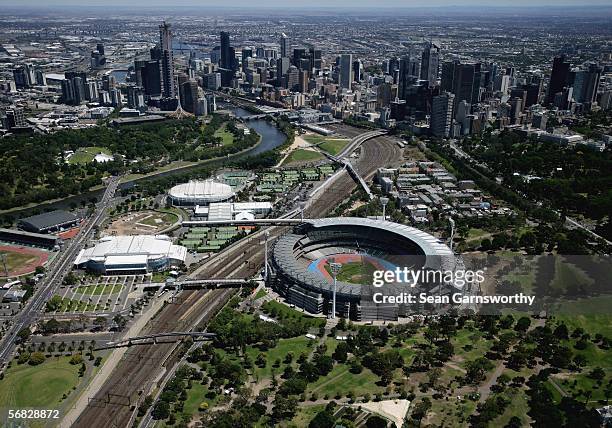 Aerial views of the Melbourne Cricket Ground as it prepares for the 2006 Commonwealth Games February 12, 2006 in Melbourne, Australia.