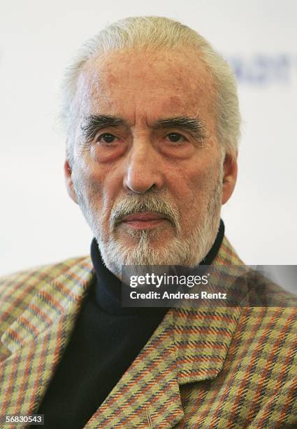 Actor Christopher Lee attends at the 'cinema for peace' press conference at the Adlon Hotel on February 12, 2006 in Berlin, Germany.