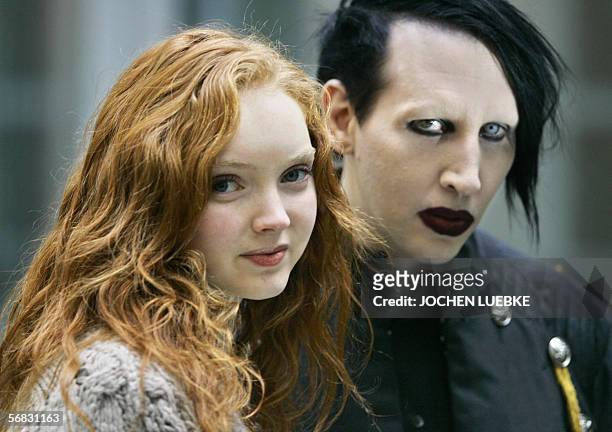 Rock singer Marilyn Manson and British top model Lily Cole pose during a press conference about the planned movie "Phantasmagoria - The Visions of...