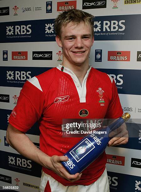 Dwayne Peel of Wales poses with his Man of the Match award after the RBS Six Nations Championship match between Wales and Scotland at the Millennium...