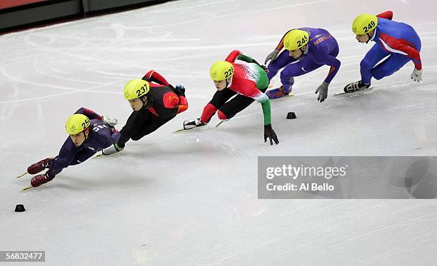 Apolo Anton Ohno of the United States, Hayato Sueyoshi of Japan, Viktor Knoch of Hungary, Niels Kerstholt of the Netherlands and Matus Uzak of...