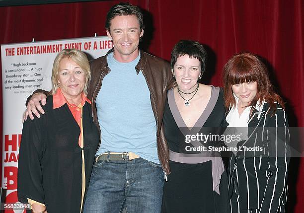 Actors Colleen Hewett, Hugh Jackman, Angela Toohey and Chrissy Amphlett attend a press conference announcing a national tour of the hit Broadway show...