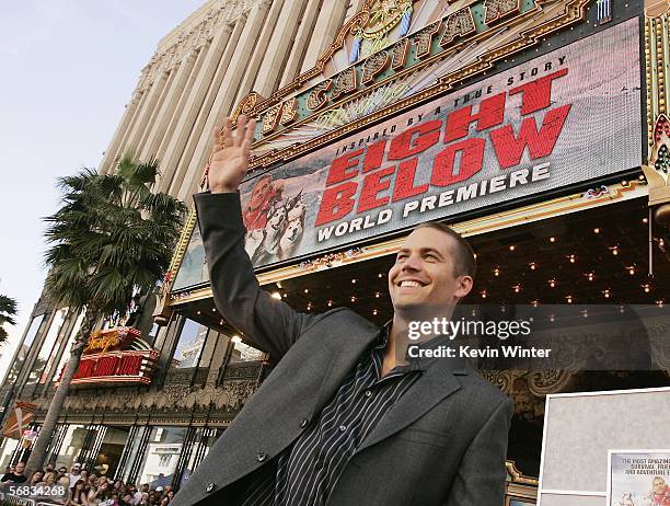 Actor Paul Walker poses at the premiere of Disney's "Eight Below" at the El Capitan Theater on February 12, 2006 in Los Angeles, California.