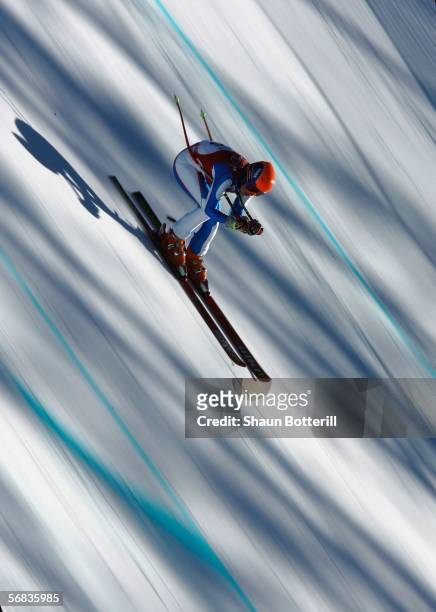 Eva Huckova of Slovakia competes in the Womens Alpine Skiing Downhill Training on Day 3 of the 2006 Turin Winter Olympic Games on February 13, 2006...