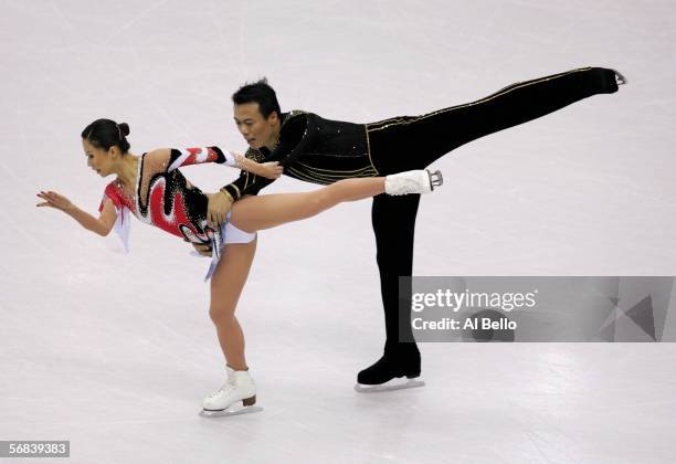 Xue Shen and Hongbo Zhao of China compete in the Pairs Free Skating Figure Skating during Day 3 of the Turin 2006 Winter Olympic Games on February...