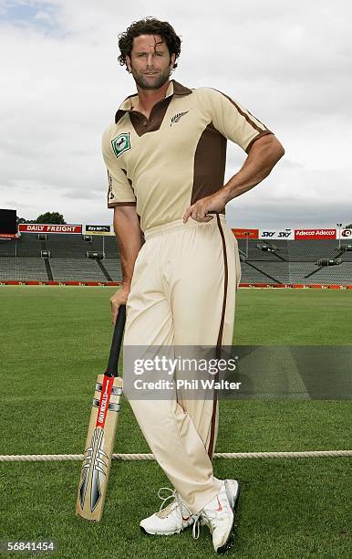 Chris Cairns of the New Zealand cricket team poses in a retro style outfit at Eden Park February 14, 2006 in Auckland, New Zealand. New Zealand play...