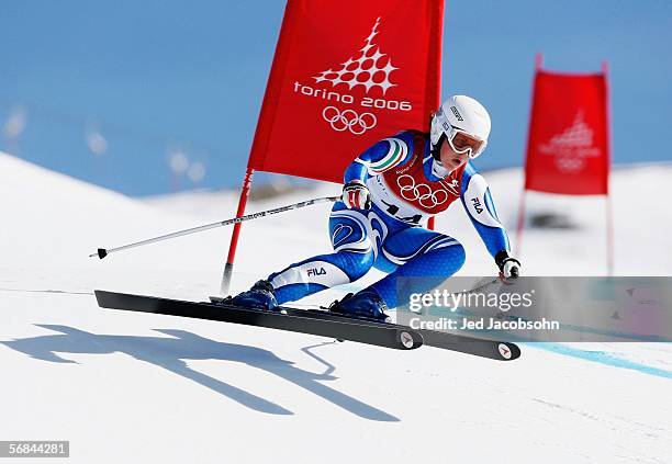 Elena Fanchini of Italy competes in the Womens Alpine Skiing Downhill Training on Day 4 of the 2006 Turin Winter Olympic Games on February 14, 2006...