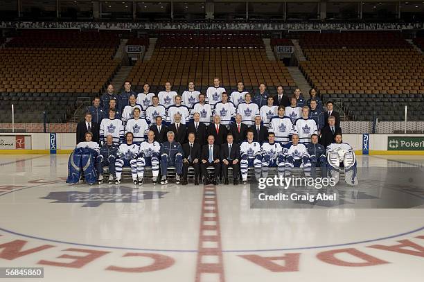 The Toronto Maple Leafs pose for a team photo at Air Canada Centre on January 12, 2006 in Toronto, Ontario, Canada. Front row: Mikael Tellqvist,...