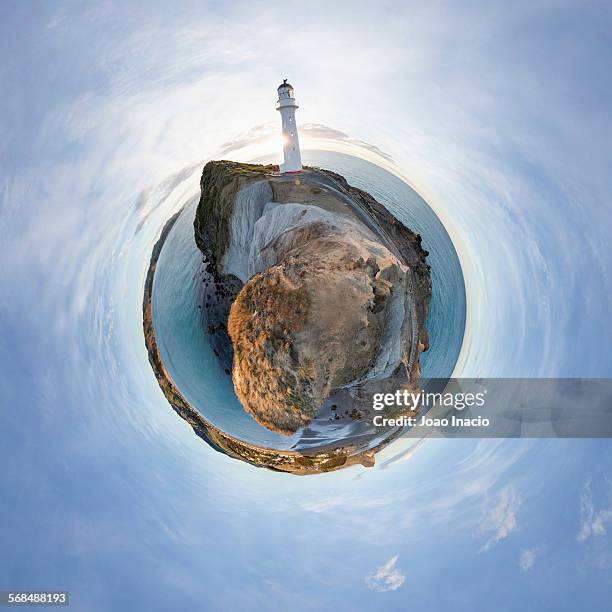 little planet effect - castlepoint lighthouse - 360 globe stock pictures, royalty-free photos & images