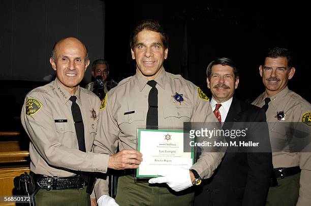 Los Angeles County Sheriff Lee Baca presided over the swearing in ceremonies for Actor and World Champion body builder Lou Ferrigno as he graduated...