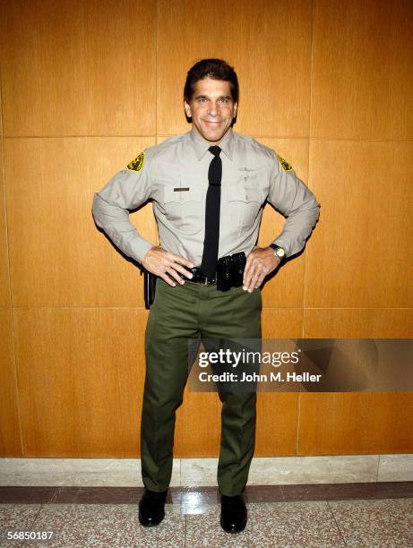 Lou Ferrigno, Actor & World Champion body builder posed for pictures before graduating ceremonies from the Los Angeles County Deputy Sheriff's...